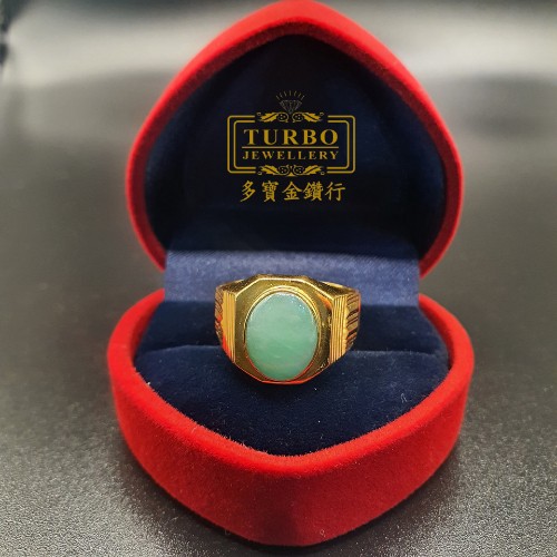 TURBO [A玉] 八角面蛋玉黄金戒指 916 Octagonal face egg jade Gold Ring